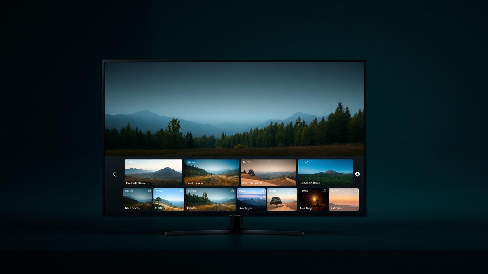 TV home screen with a looping ambient hero preview and rails of scene thumbnails