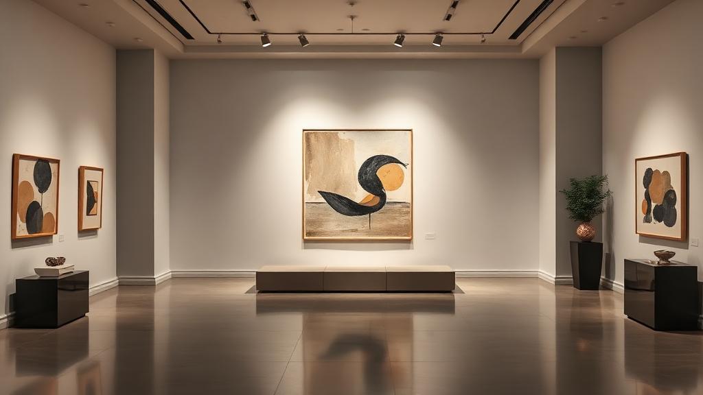 Contemporary abstract artwork hanging in a refined gallery interior
